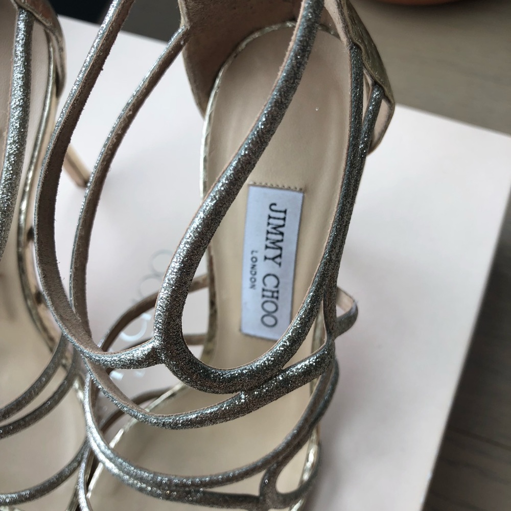 Jimmy Choo Champagne Glitter Fabric Sandals - Picture 5 of 5